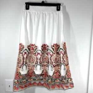 Magic Skirt Women Medium Embroidered Floral Semi Transparent A line Midi Skirt